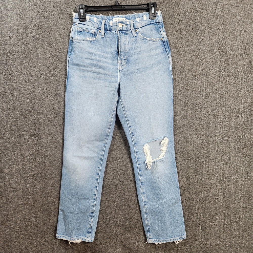Good American Good Curve Straight Leg Jeans Womens 00 25 Light Wash Blue Denim